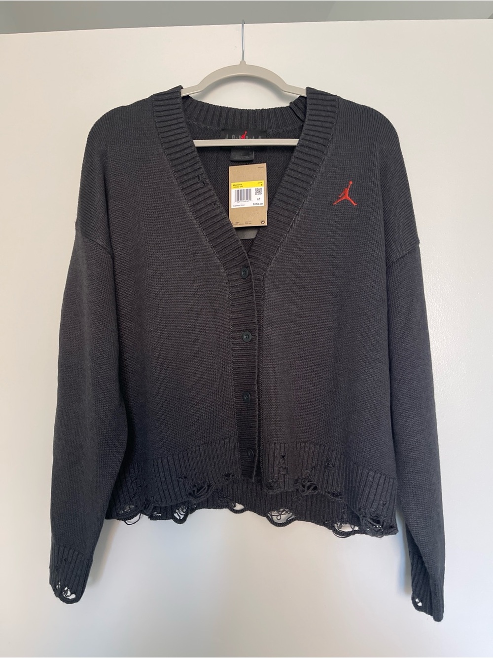 Jordan Black V-Neck Button-Up Cardigan with Red Jumpman